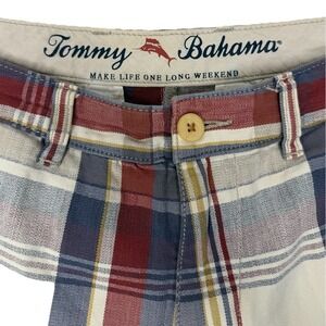 Tommy‎ Bahama Men's 30 Red White Blue Yellow Plaid Chino Shorts Casual Stretch